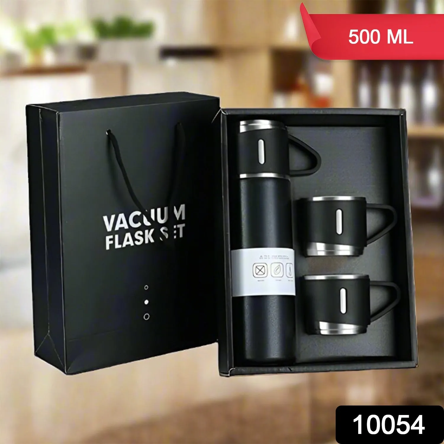 Stainless Steel Vacuum Flask Set with 3 Steel Cups Combo for Coffee Hot Drink and Cold Water Flask Ideal Gifting Travel Friendly Latest Flask Bottle. (500ml)