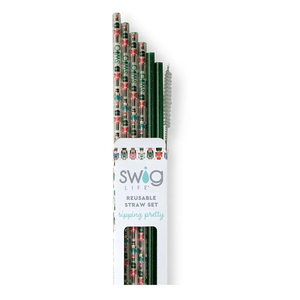 Swig Reusable Straw Set - Classic Nutcracker   Green Glitter