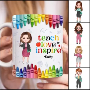 Teacher - Colorful Crayon Teach Love Inspire - Personalized Mug