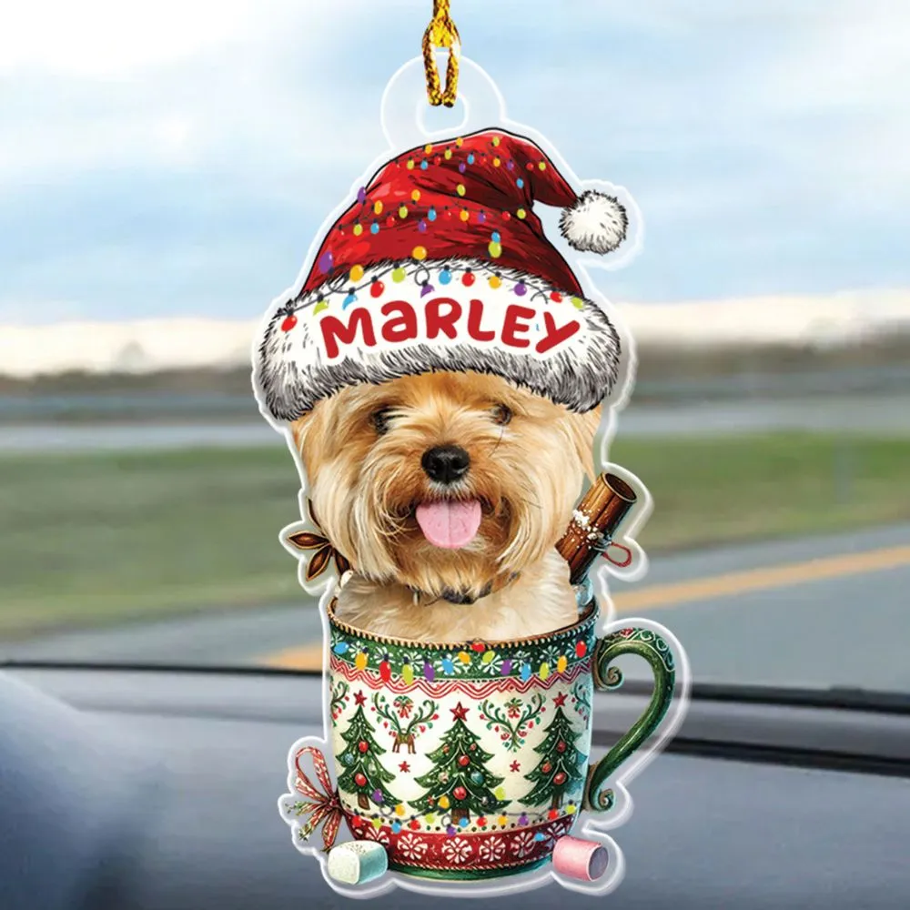 Teesdily | Customized Dog On The Cup Christmas Ornament, Cat Ornament Christmas, Dog Mom, Dog Lover Gift, Christmas Decoration