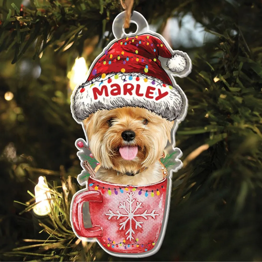 Teesdily | Customized Dog On The Cup Christmas Ornament, Cat Ornament Christmas, Dog Mom, Dog Lover Gift, Christmas Decoration