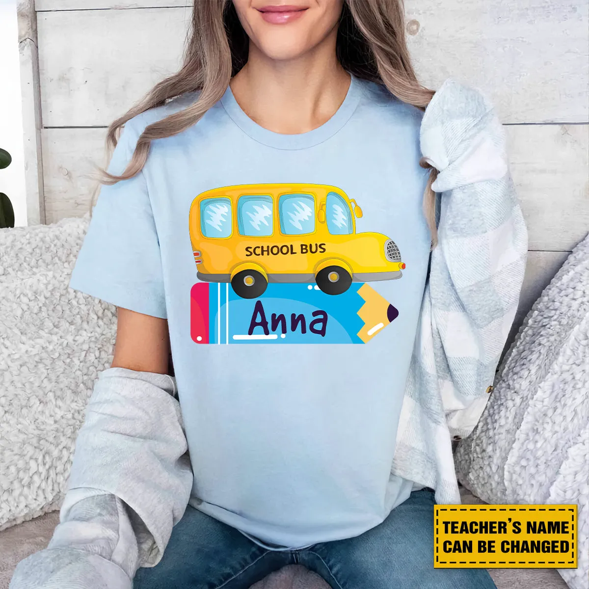 Teesdily | Teacher Customized School Bus Pencil Shirt, Back To School Day T-shirt, Teacher Life Sweatshirt Hoodie Mug, First Day Of School Gifts