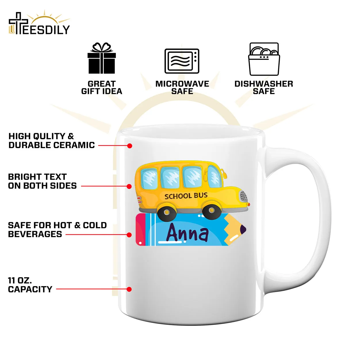 Teesdily | Teacher Customized School Bus Pencil Shirt, Back To School Day T-shirt, Teacher Life Sweatshirt Hoodie Mug, First Day Of School Gifts