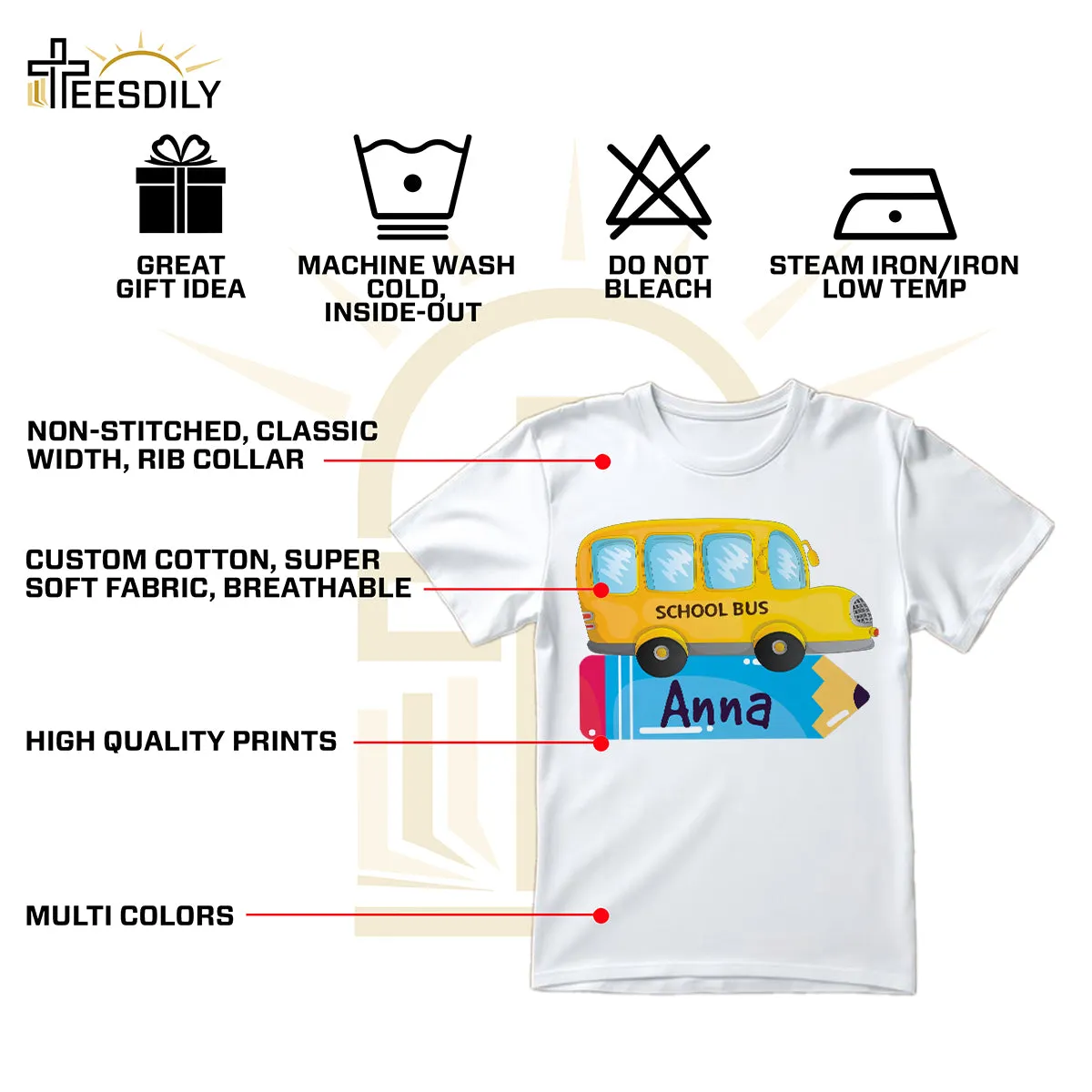 Teesdily | Teacher Customized School Bus Pencil Shirt, Back To School Day T-shirt, Teacher Life Sweatshirt Hoodie Mug, First Day Of School Gifts