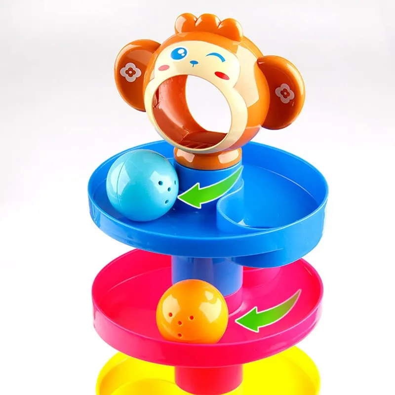 Toy Imagine RAMP ROLL, 5 Layer Ball Drop and Roll Swirling Tower for Toddler|3 Puzzle Rattle Balls Monkey Face at The Top|Non Toxic Material| Stack,Dr