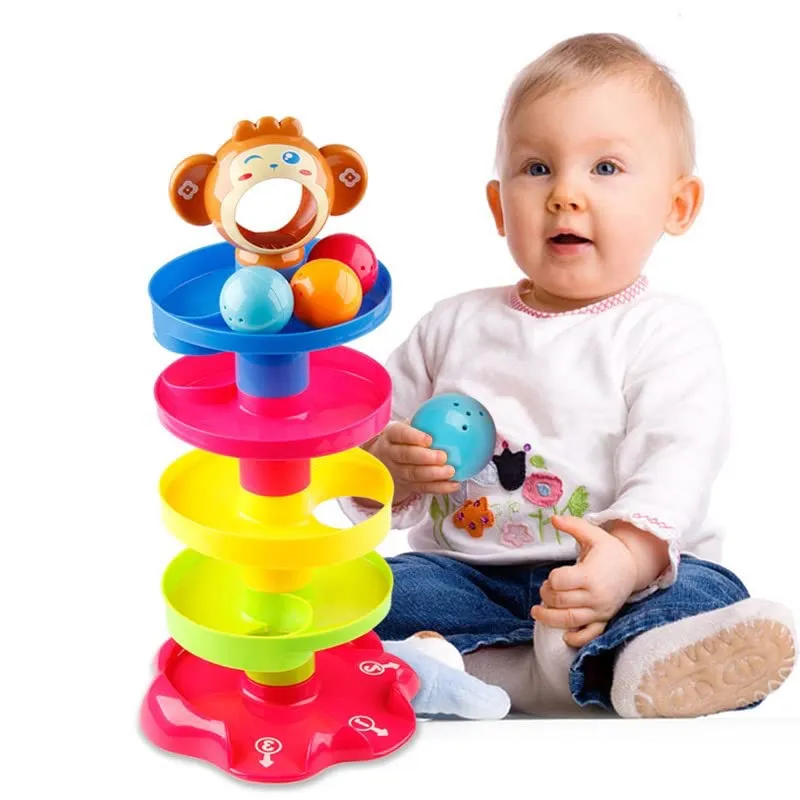 Toy Imagine RAMP ROLL, 5 Layer Ball Drop and Roll Swirling Tower for Toddler|3 Puzzle Rattle Balls Monkey Face at The Top|Non Toxic Material| Stack,Dr