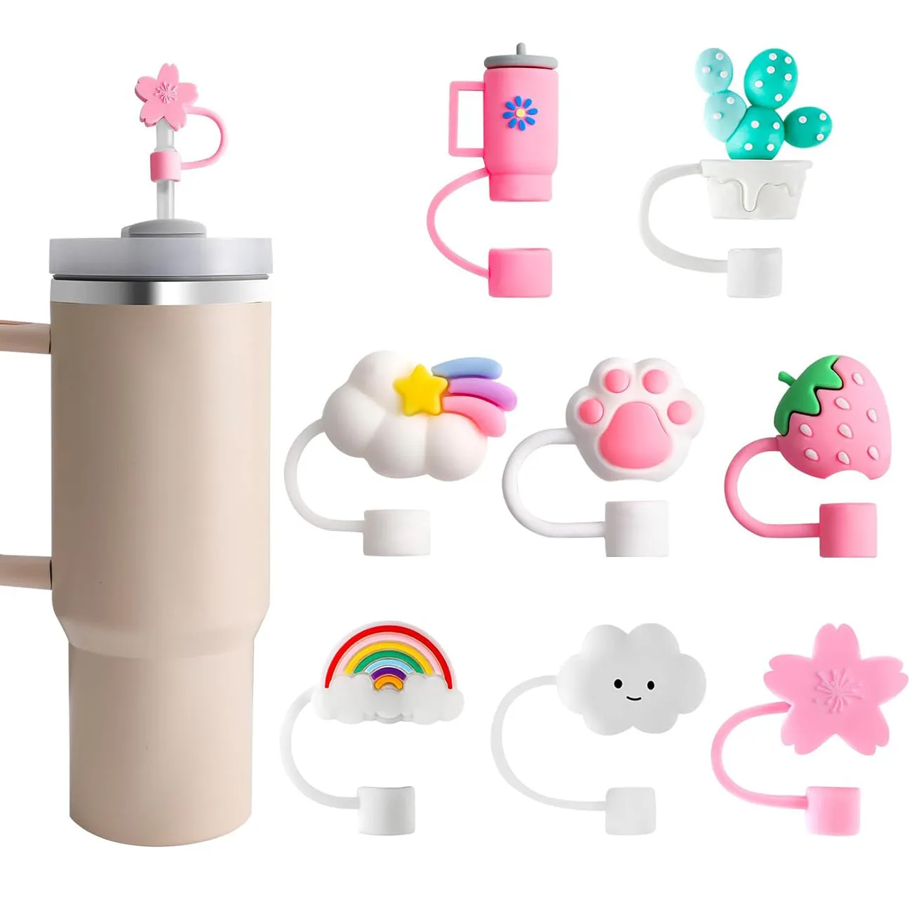 Wholesale 10mm Creative Cartoon Reusable Ice Cup Dustproof Straw Cover