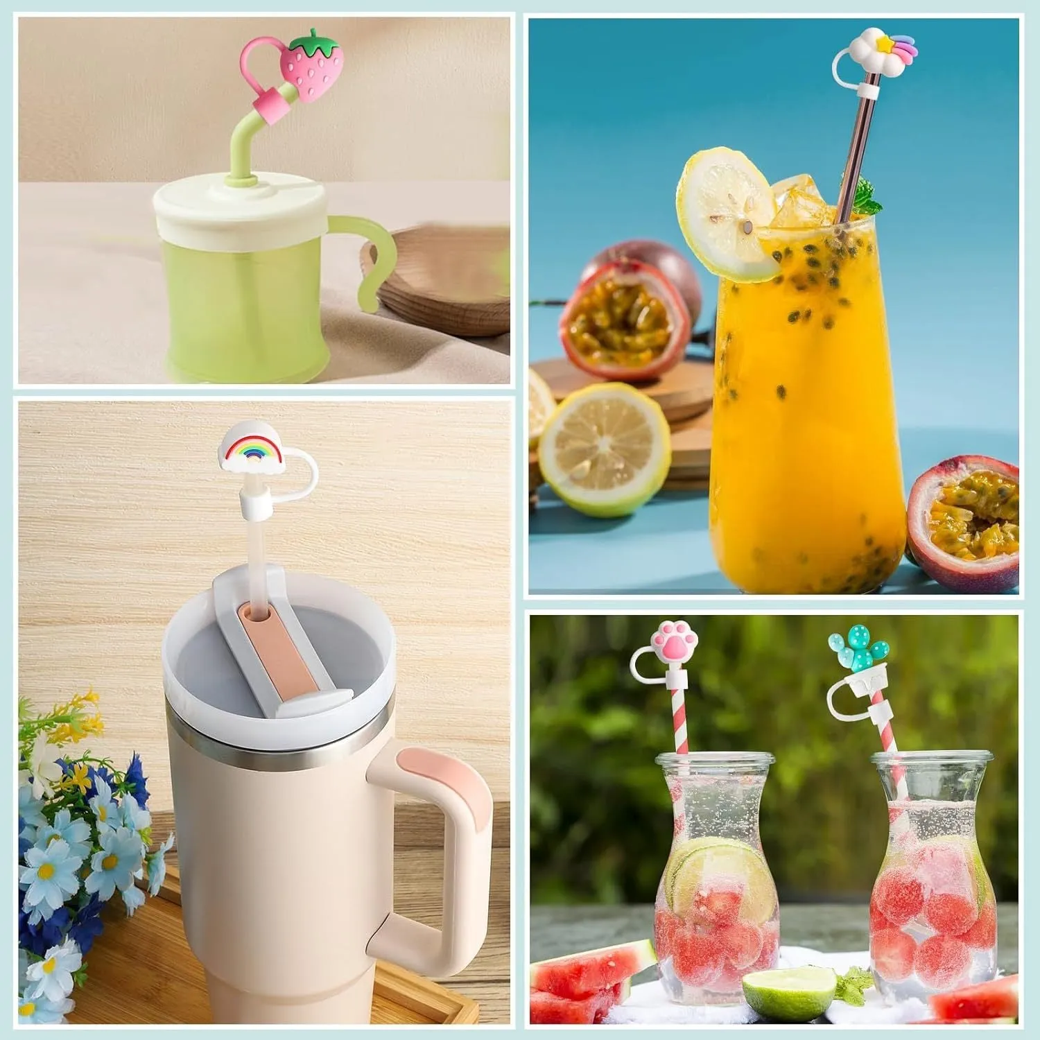 Wholesale 10mm Creative Cartoon Reusable Ice Cup Dustproof Straw Cover